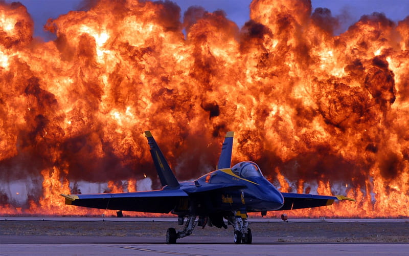 F-18 Blue Angel, napalm, f-18, Entropy air show, blue angel, HD wallpaper