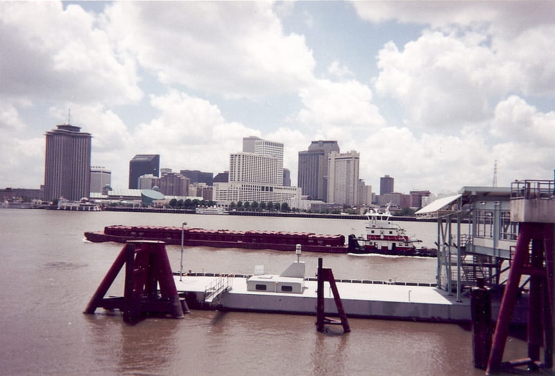 Mississippi River Tugboat, city, water, boat, barge, river, HD wallpaper