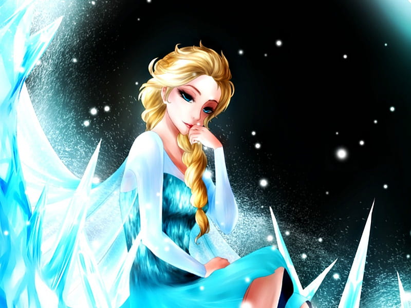 Elsa, art, black, blonde, fantays, winter, girl, anime, ice, pixiv ...