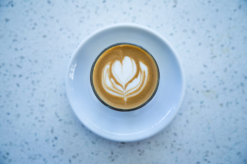 espresso coffee with heart cream formation, HD wallpaper