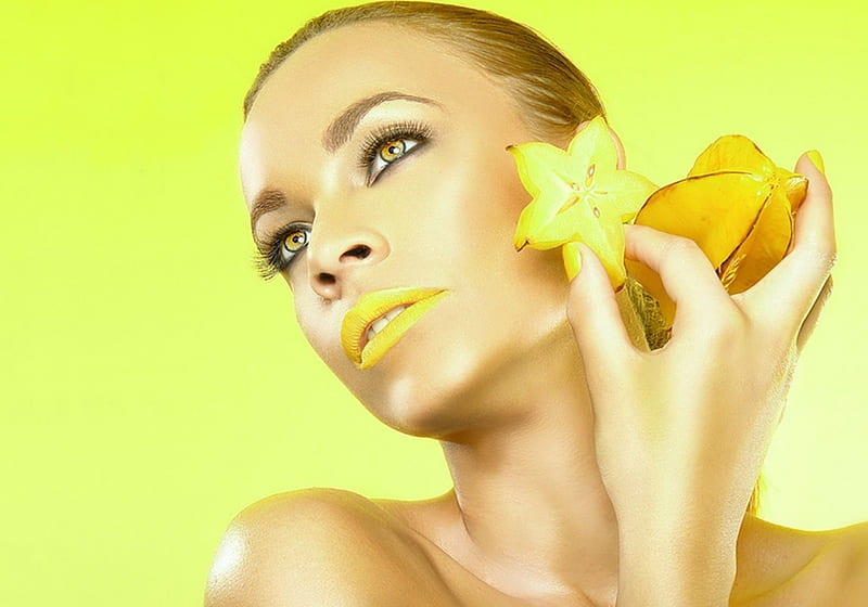 Star Fruit, Fruit, model, Star, yellow, woman, HD wallpaper