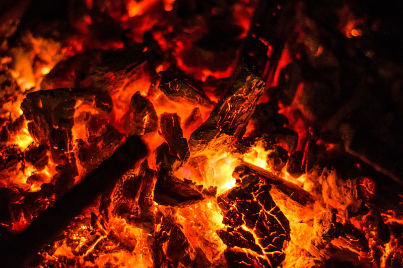 coals, fire, wood, cranny, macro, red, HD wallpaper
