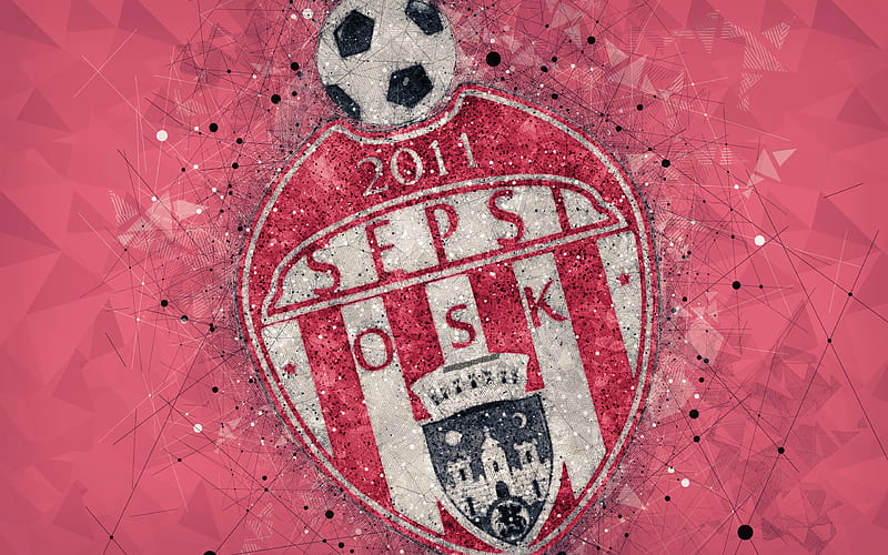 Sepsi OSK logo, geotmeric art, red background, Romanian football club, emblem, Liga 1, Sfintu Gheorghe, Romania, football, art, FC Sepsi, HD wallpaper