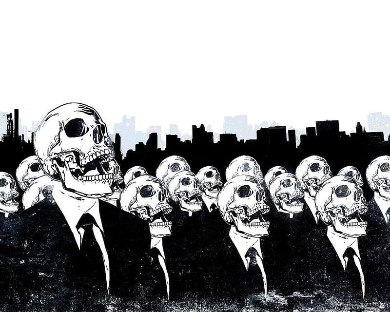 White Collar Workers, skulls, city, suits, skeletons, HD wallpaper