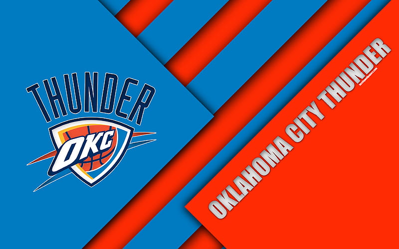 Oklahoma City Thunder, NBA logo, material design, American basketball club, Orange blue abstraction, Oklahoma City, Oklahoma, USA, basketball, HD wallpaper
