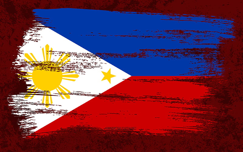 Flag of Philippines, grunge flags, Asian countries, national symbols, brush stroke, Philippines flag, grunge art, Asia, Philippines, HD wallpaper