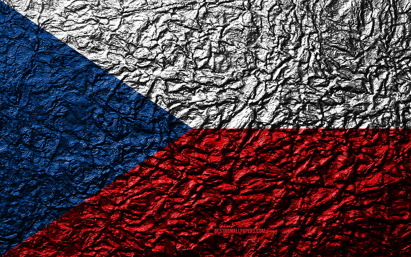 Flag of Czech Republic stone texture, waves texture, Czech Republic flag, national symbol, Czech Republic, Europe, stone background, HD wallpaper