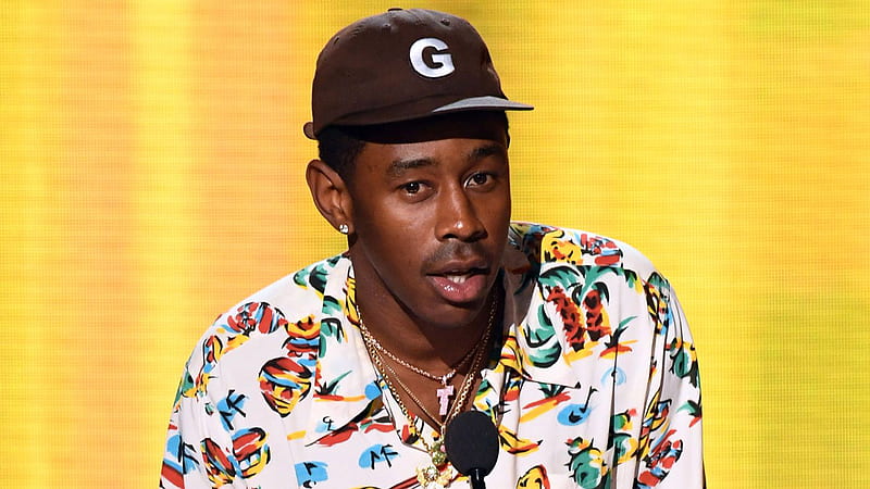 Tyler The Creator Is Wearing Colorful Shirt And Brown Cap Standing In Yellow Background Tyler The Creator, HD wallpaper
