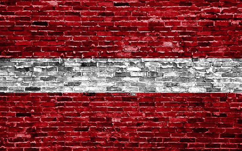 Latvian flag, bricks texture, Europe, national symbols, Flag of Latvia, brickwall, Latvia 3D flag, European countries, Latvia, HD wallpaper