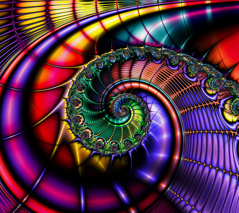 rainbow fractal, colorful, spiral, HD wallpaper
