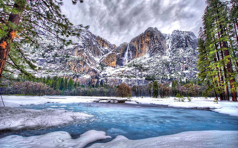 usa, mountains, rocks, winter, lake, snow, HD wallpaper