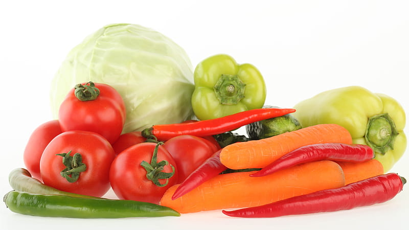 carrots, tomatoes, cabbage, peppers, vegetables, Food, HD wallpaper
