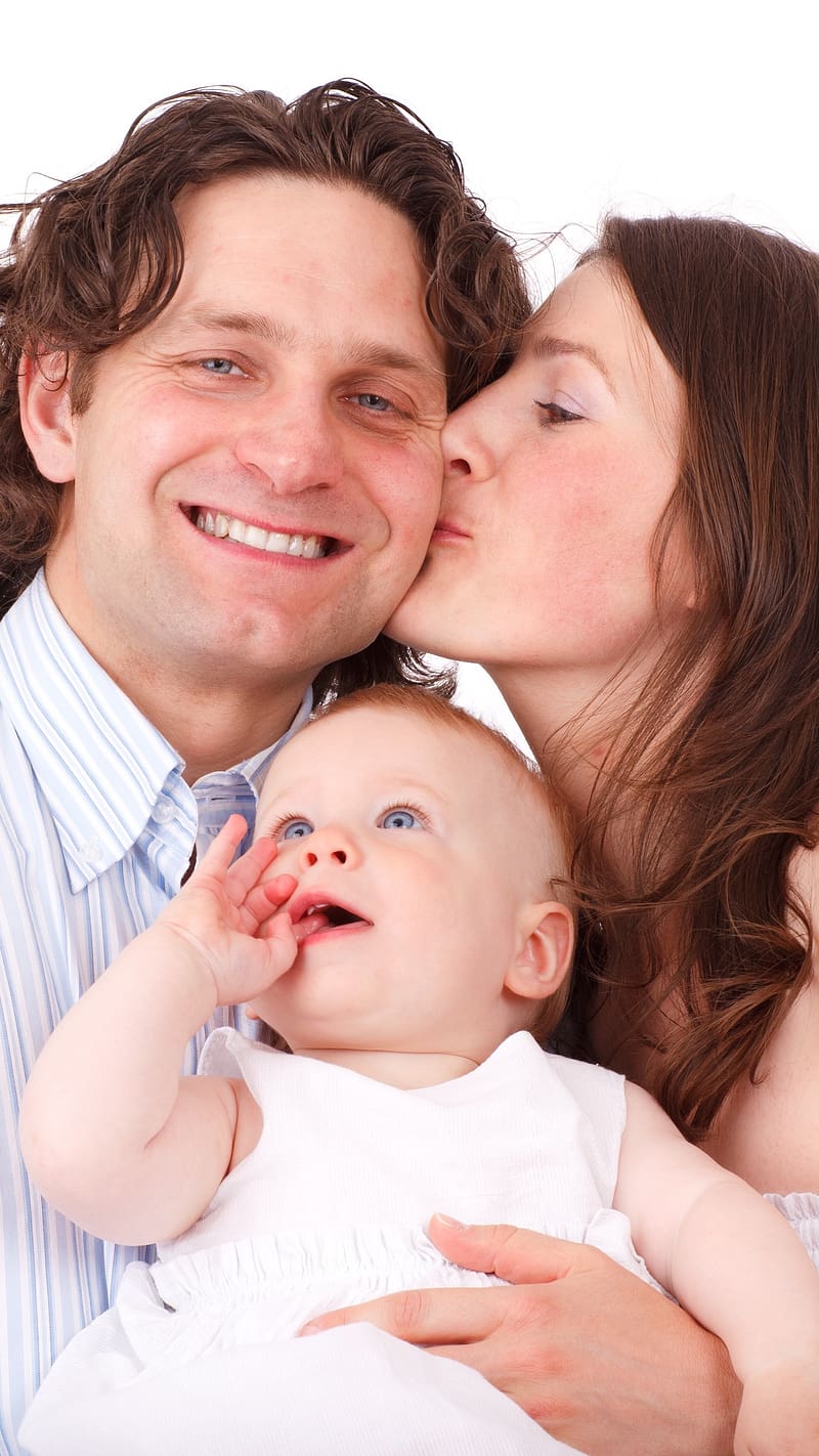 Mom And Dad, Cheek Kiss, love, baby, HD phone wallpaper