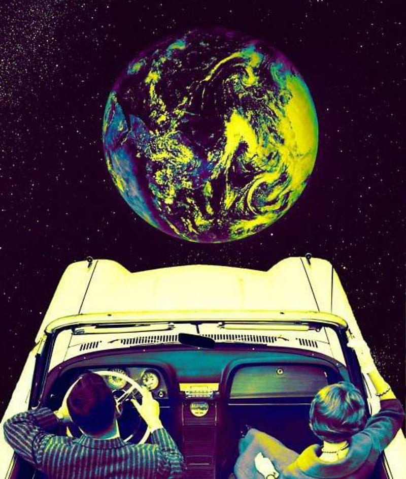 Space Drive, bizarre, car, classic, drive in, earth, planet, sci fi, HD  phone wallpaper