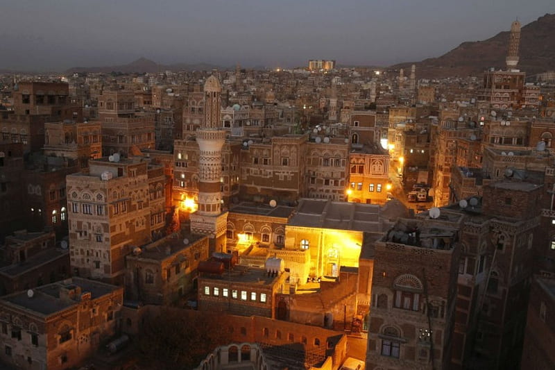 city of minarets at dusk, city, minarets, masques, dusk, light, HD wallpaper
