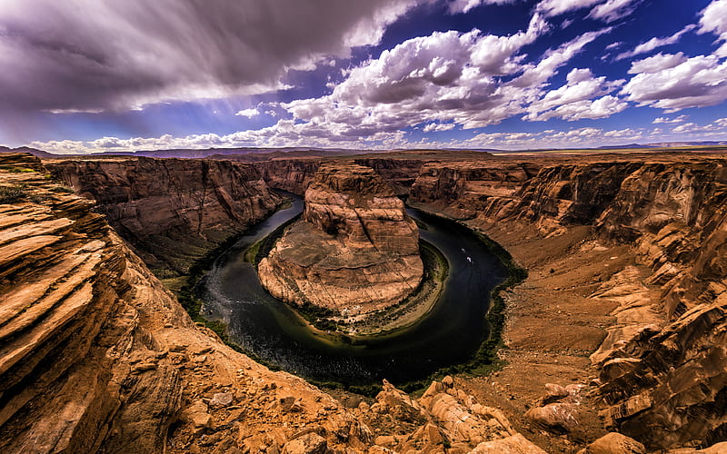 Colorado River Horseshoe Bend, rocks, american landmarks, Grand Canyon National Park, America, USA, R, HD wallpaper
