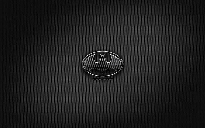 Batman black logo, creative, superheroes, metal grid background, Batman logo, artwork, Batman, HD wallpaper