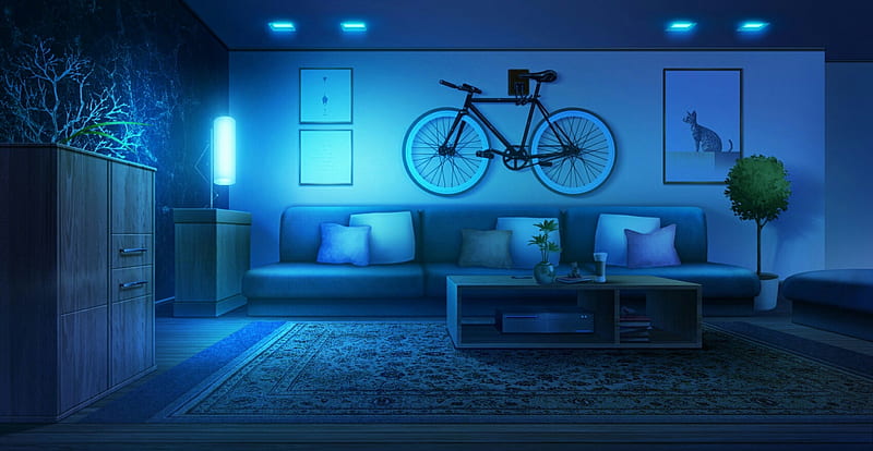 Anime, Room, Bike, Light, HD wallpaper