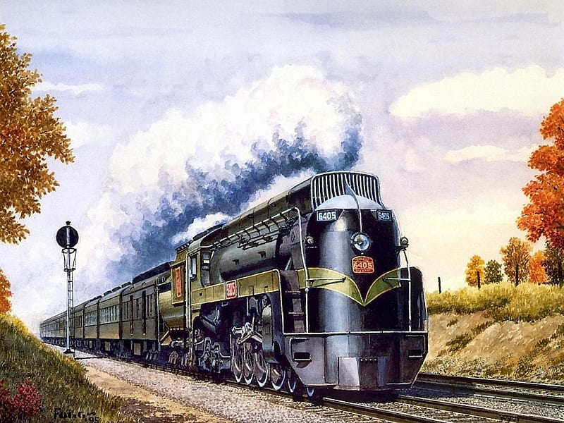 Locomotive Pulling The Maple Leaf, locomotive, train, steam, smoke, tracks, HD wallpaper