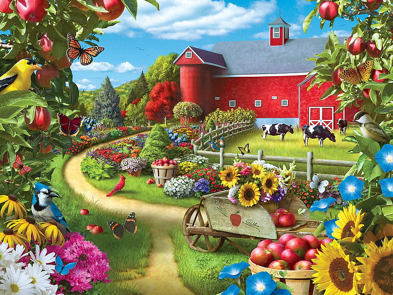 Apple of My Eye, path, red, apple, barn, puzzle, HD wallpaper | Peakpx