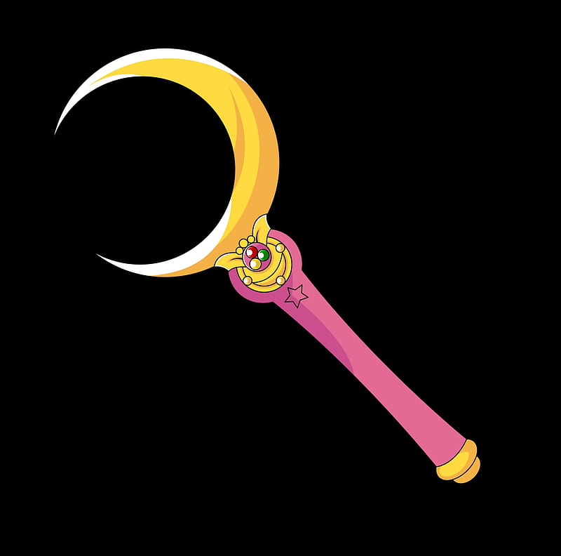 Moon Stick, staff, item, glow, object, sparks, objects, yellow, anime, sailor moon, weapon, pink, light, sailormoon, wand, items, rod, black, plain, stick, dark, crescent, simple, HD wallpaper