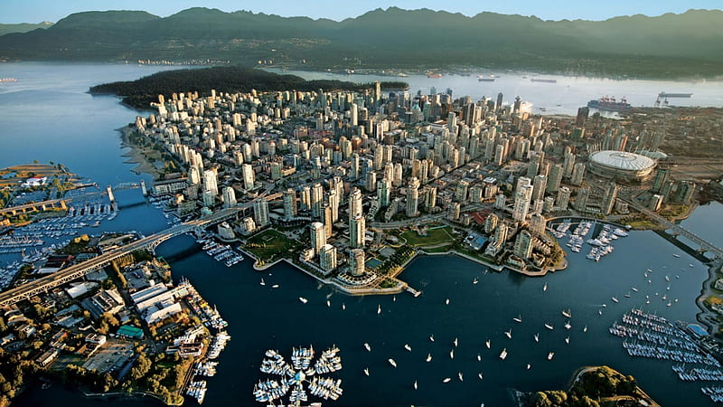 spectacular aerial view of vancouver, city, boats, view, harbors, aerial, HD wallpaper