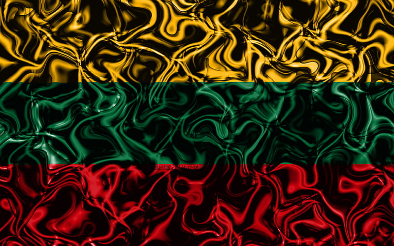 Flag of Lithuania, abstract smoke, Europe, national symbols, Lithuanian flag, 3D art, Lithuania 3D flag, creative, European countries, Lithuania, HD wallpaper