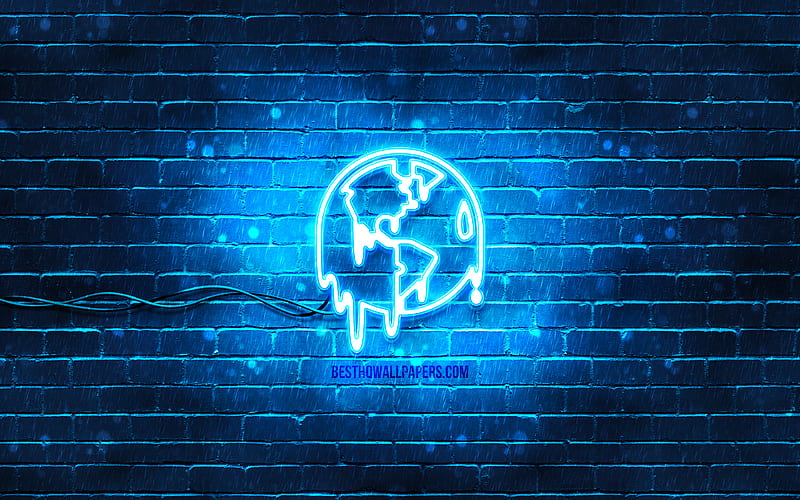 Global warming neon icon blue background, neon symbols, Global warming, neon icons, Global warming sign, ecology signs, Global warming icon, ecology icons, HD wallpaper