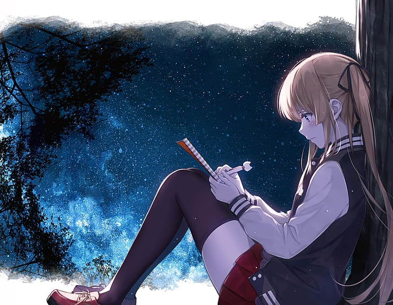 Anime, Sky, Stars, Night, Skirt, Thigh Highs, Saekano: How To Raise A Boring Girlfriend, Eriri Spencer Sawamura, HD wallpaper