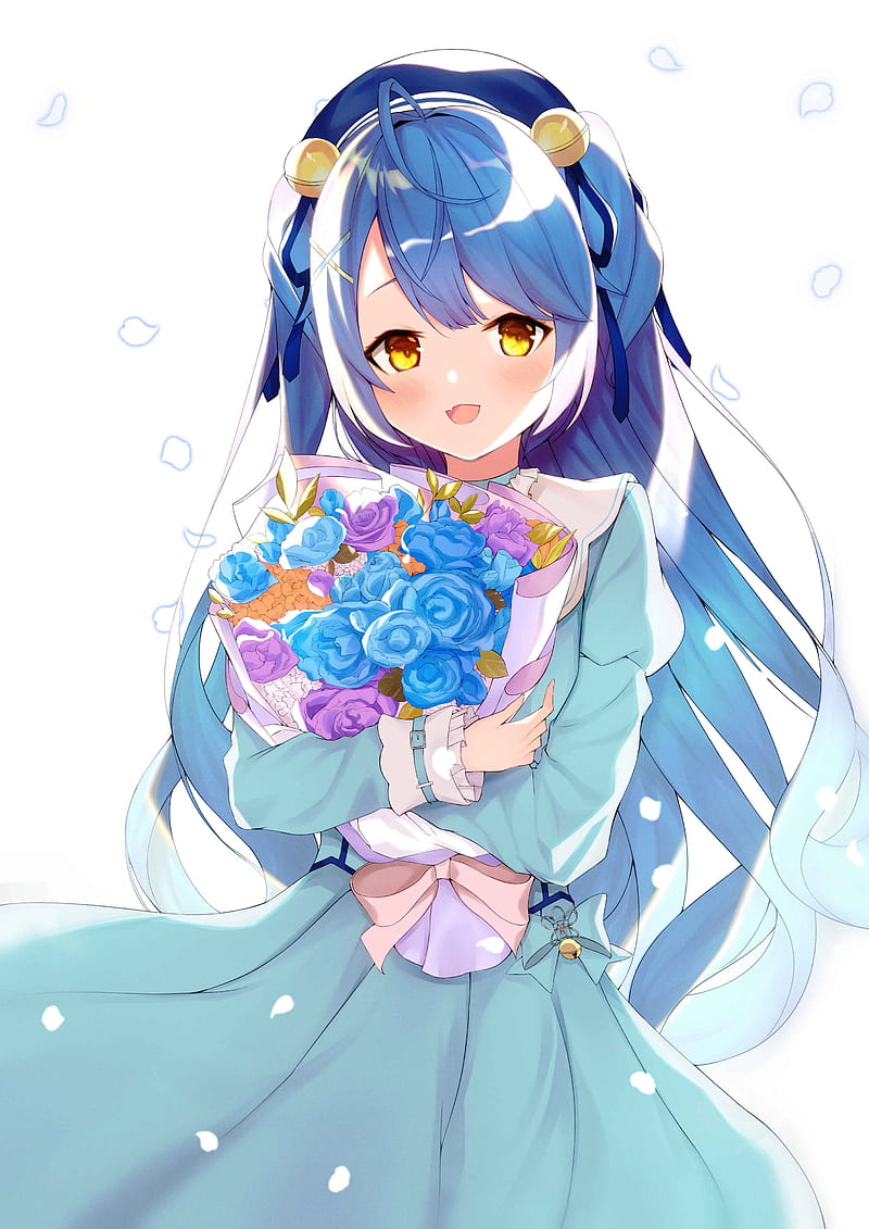 Amamiya kokoro, flower bouquet, blue hair, nijisanji, virtual youtuber,  Anime, HD phone wallpaper | Peakpx