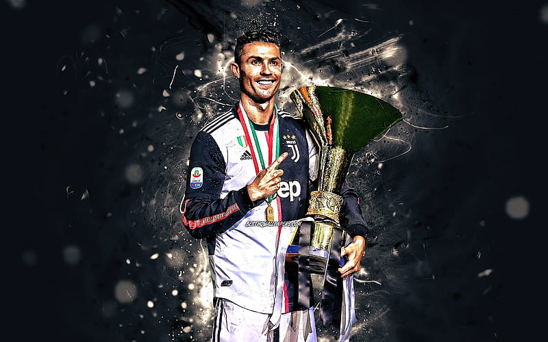 Cristiano Ronaldo, juve, soccer, cr7, trophy, juventus, new kit, turin, ronaldo 2019, sport, football, cup, serie a italia, HD wallpaper