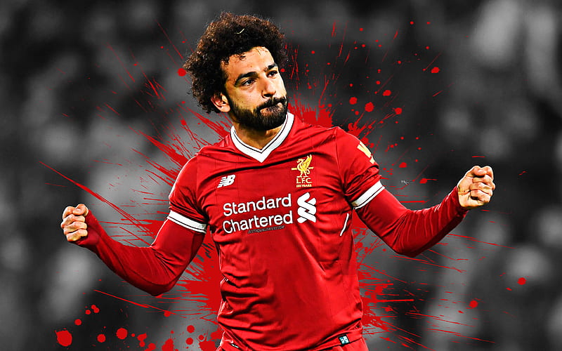 Mohamed Salah Liverpool FC, art, Egyptian football player, splashes of paint, grunge art, creative art, Premier League, England, football, HD wallpaper