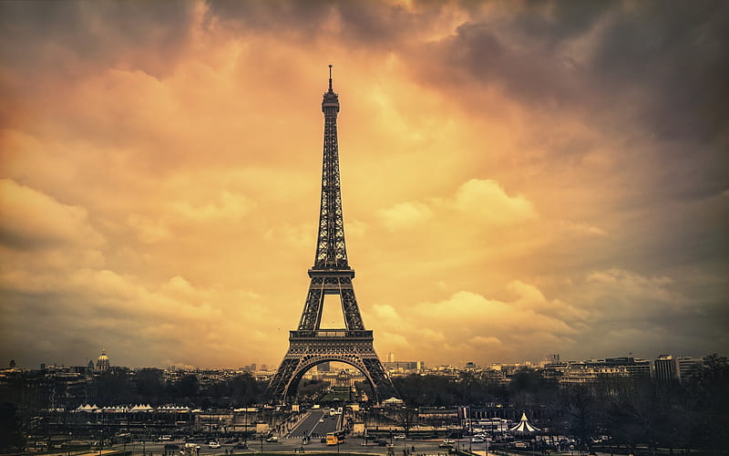 Paris, Eiffel Tower, evening, sunset, clouds, capital, cityscape, panorama, France, HD wallpaper