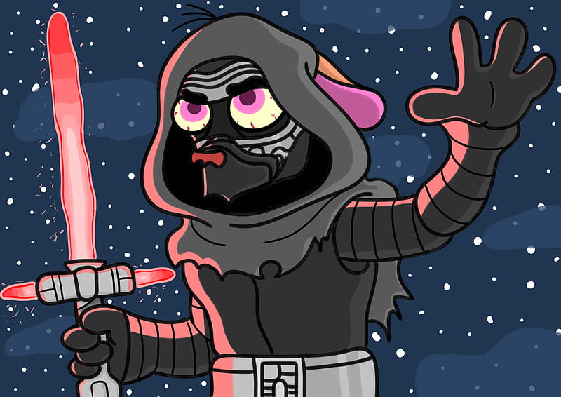 Kylo Ren, cartoon, dark side, lightsaber, mashup, ren and stimpy, star wars, HD wallpaper