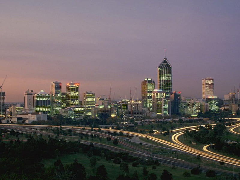 Perth at Dusk, city, ways, australia, dusk, perth, HD wallpaper