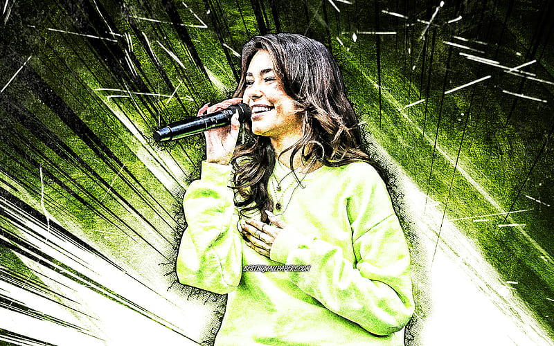 Madison Beer, grunge art, american singer, music stars, green abstract rays, american celebrity, Madison Elle Beer, Madison Beer with microphone, superstars, Madison Beer, HD wallpaper