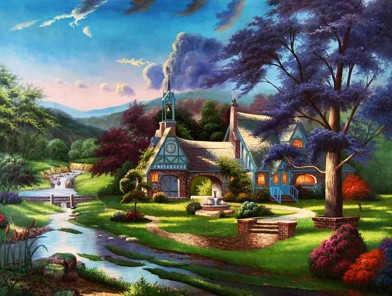 Cottage in Summer, house, colors, garden, trees, landscape, HD wallpaper Cottage in Summer, house, colors, garden, trees, landscape, HD wallpaper