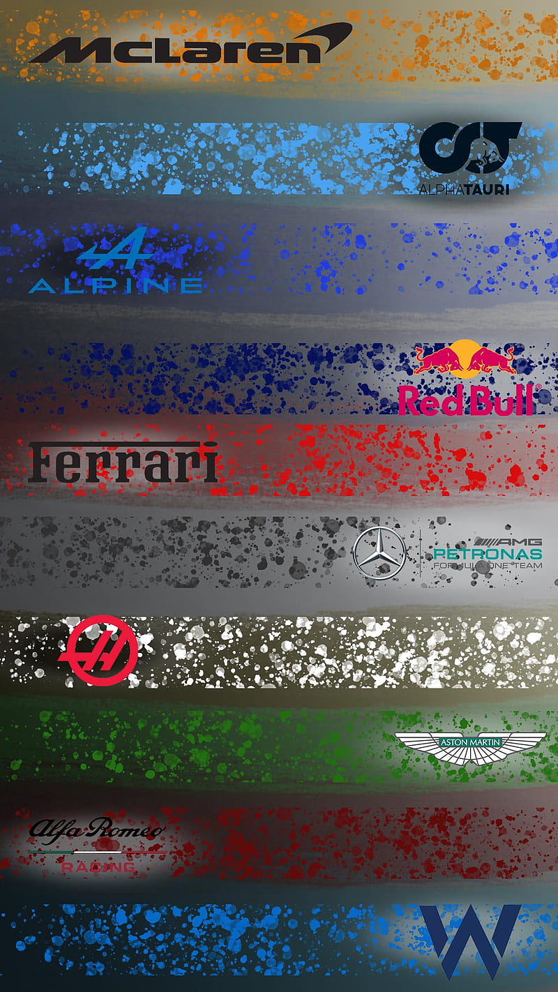 F1 Teams 1080x1920, alfa romeo, alpine, aston martin, f1, ferrari, haas, mclaren, mercedes, red bull, williams, HD phone wallpaper