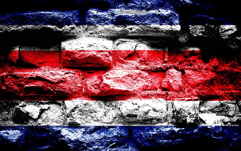 Costa Rica flag, grunge brick texture, Flag of Costa Rica, flag on brick wall, Costa Rica, Europe, flags of North America countries, HD wallpaper