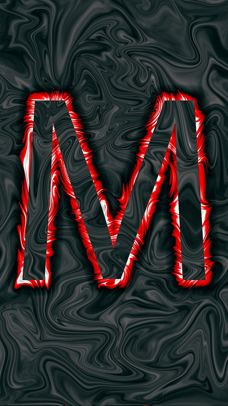 Letter M red, Letter, abstract, fluid, glow, lava, letter M, liquid, oil, red, HD phone wallpaper