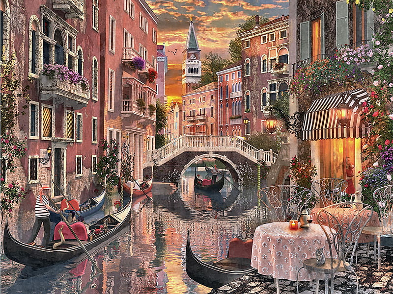Venice F, art, Italy, bonito, illustration, artwork, Venice, painting, wide screen, waterscape, scenery, HD wallpaper