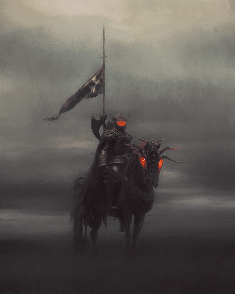 knight, horse, armor, fog, art, HD phone wallpaper