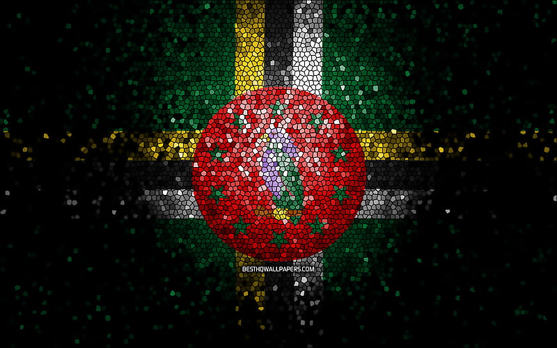 Dominica flag, mosaic art, North American countries, Flag of Dominica, national symbols, Dominican flag, artwork, North America, Dominica, HD wallpaper