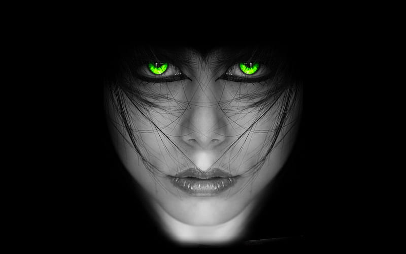 Green Eyed Lady Pretty Mouth Black Lips Hair Graphy Green Dark Beauty Hd Wallpaper