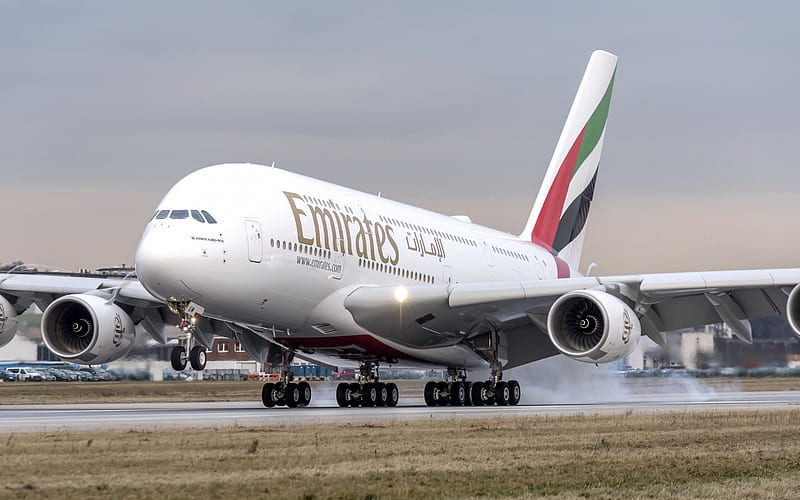 Airbus A380-800, Emirates Airlines, A380, large passenger airliner, passenger aircraft, UAE, Airbus, HD wallpaper
