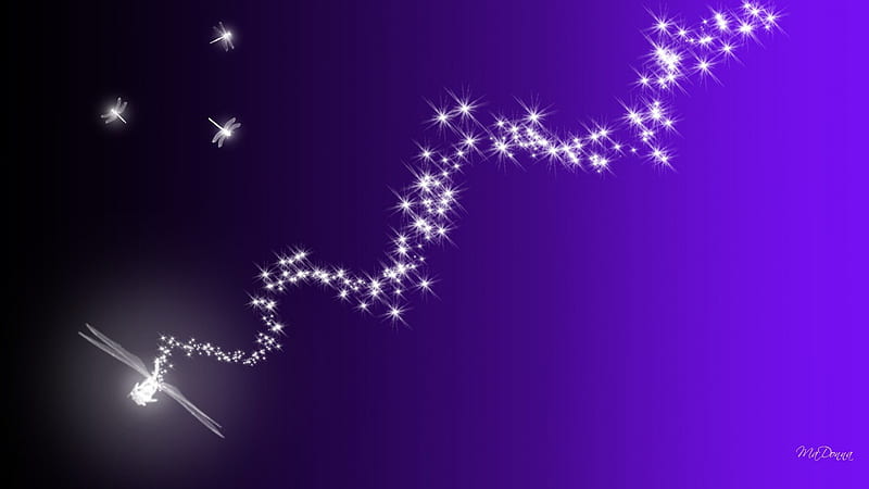 Chasing Dragonflies, sparkle, stars, purple, dragonfly, shine, trail, lavender, abstract, HD wallpaper