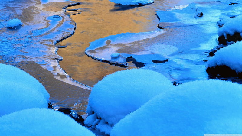 Winter scenery lake, winter, water, snow ice, nature, reflection, melting, HD wallpaper
