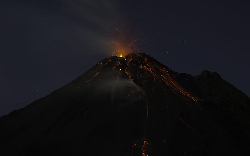 Eruption, forces of, time beautiful, nature, volcano, night, HD wallpaper