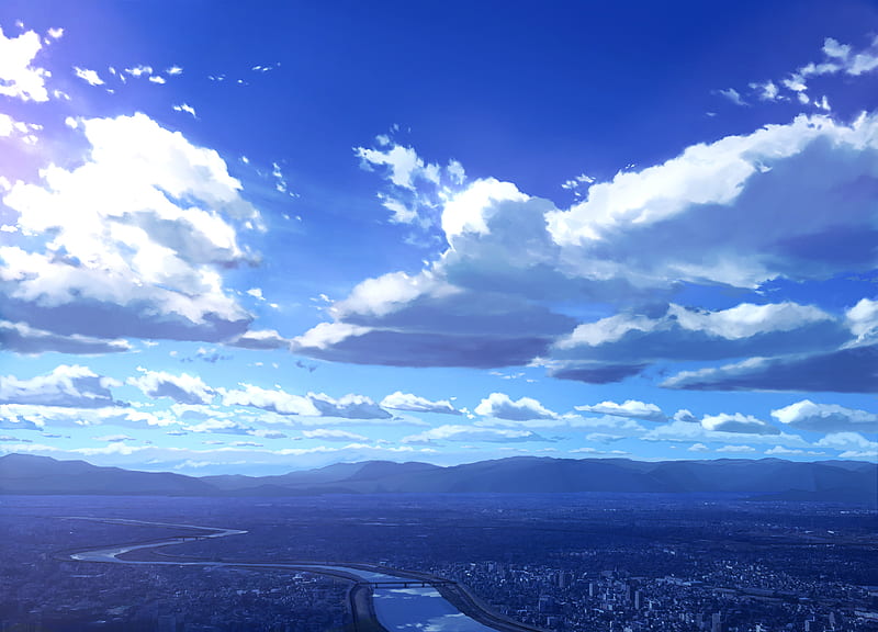 anime landscape, beyond the clouds, river, Anime, HD wallpaper