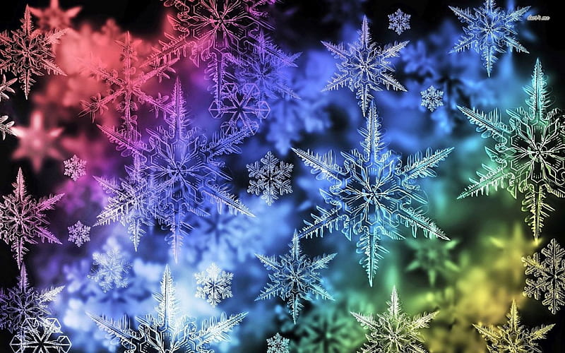 Colourful snowflakes, snow crystal, frosted, colourful, background, abstract, winter, textures, frosty, snowflake, snow, colours, frozen, frost, HD wallpaper